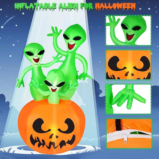 CAMULAND 6FT Halloween Inflatable Pumpkin Alien Decorations Outdoor,Halloween Inflatable Blow Up Decor with Built-in LED Lights Outdoor Inflatable Decoration for Garden, Lawn, Yard, Party 6FT Hall
