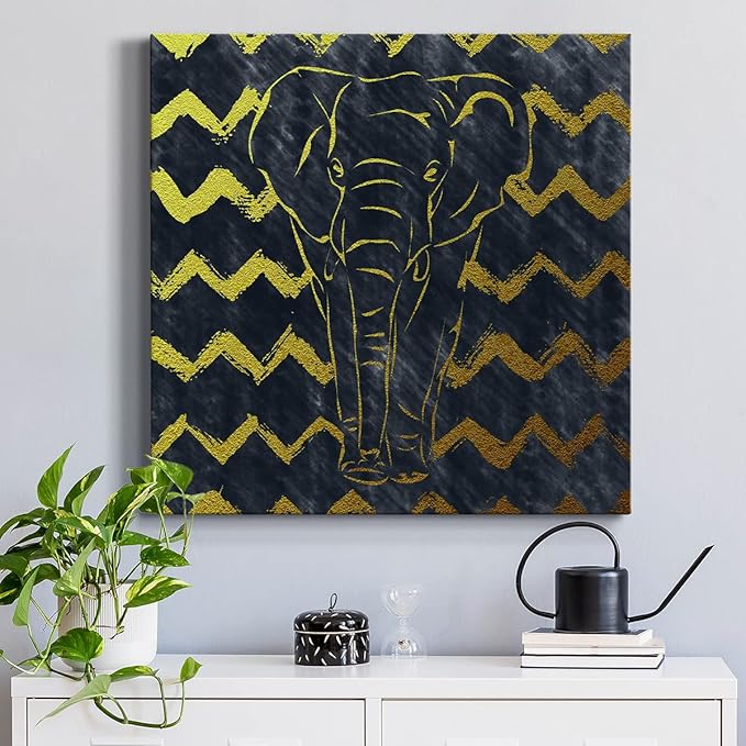 Colorful Animals Painting Wall Art on Canvas Modern Abstract Artwork, Brushed Elephant Wall Art, Ready to Hang, 40'' x 40''