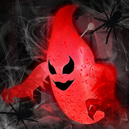5FT Halloween Inflatable Decoration Ghost Broke Out from Window, Spooky Blow-up Inflatable Ghost Decor with Build-in LED Rotating Fire Flame Lights for Halloween Party, Outdoor, Yard, Garden, Lawn