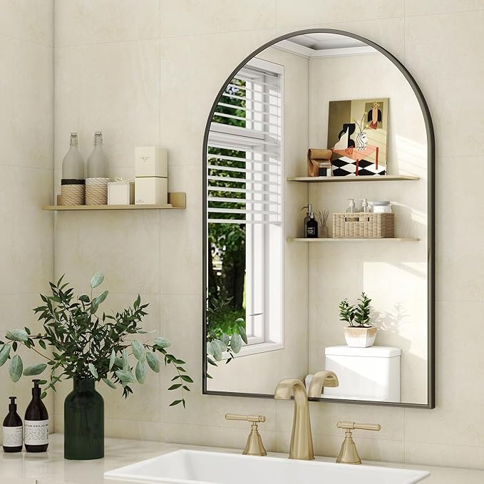 HARRITPURE 20"x30" Arched Bathroom Mirror - Wall Mounted Mirror - Black Arch Mirror - Aluminum Alloy Frame Bathroom Mirror Living Room, Bedroom, Bathroom and Entryway