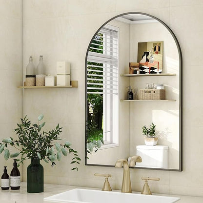 HARRITPURE 20"x30" Arched Bathroom Mirror - Wall Mounted Mirror - Black Arch Mirror - Aluminum Alloy Frame Bathroom Mirror Living Room, Bedroom, Bathroom and Entryway
