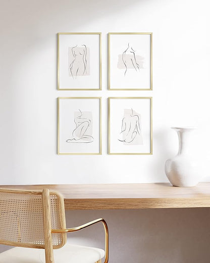 HAUS AND HUES 12x16 Gallery Wall Frame Set - Set of 4 Large Gold Aluminum Frames for Gallery Wall