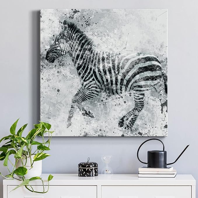 Colorful Animals Painting Wall Art on Canvas Modern Abstract Artwork, Zebra II Wall Art, Ready to Hang, 40'' x 40''