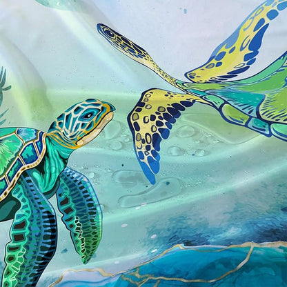 AILONEN Green Sea Turtle Shower Curtain,Cartoon Turtle and Water Plant Shower Curtain Set for Bathroom,Marble Theme Waterproof Fabric Shower Curtain with Hooks,72" W*72" H