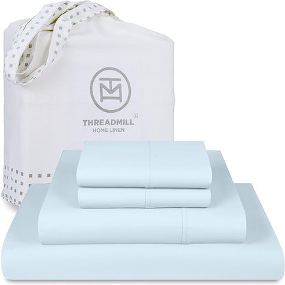 Threadmill Luxury 800 Thread Count King 100% Cotton Sheets - Light Blue Sateen Weave Bed-Sheets, Better Than Egyptian Cotton,4 Pc Solid Soft Bedding Set, Fits 16" Deep Pocket