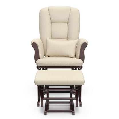 Storkcraft Tuscany Custom Glider and Ottoman with Free Lumbar Pillow (Espresso/Beige) - Cleanable Upholstered Comfort Rocking Nursery Chair with Ottoman