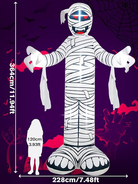 Kalolary 12 FT Halloween Inflatable Mummy Outdoors Decorations Blow Up Lighted Yard Decoration Mummy Inflatable with Build-in Light Scary Inflatables for Holiday Yard Garden Lawn Indoor Outdoor Decor