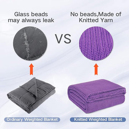 Knitted Weighted Blanket(Purple 50"x60" 10lbs),Home Décor Cooling Throw Blanket for Hot Sleepers,Hand Made Chunky Knit Heavy Blanket or Adults Use on Twin Size Bed