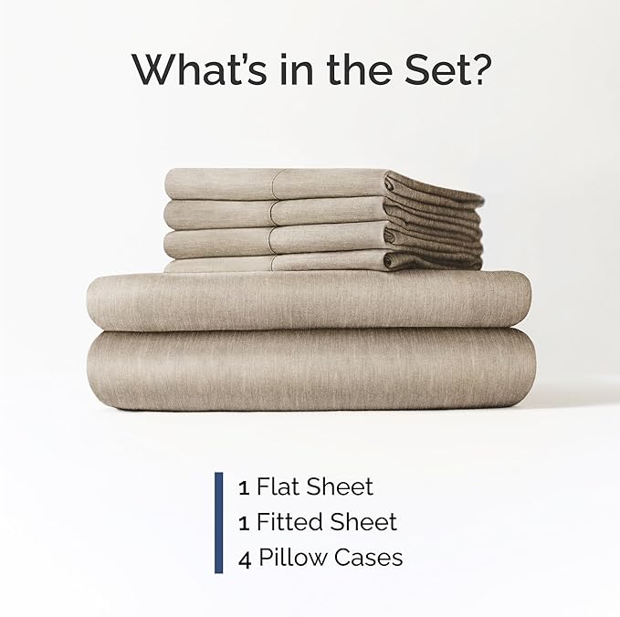CGK Linens Queen 6 Piece Sheet Set - Cooling Sheets for Hot Sleepers - Hotel Luxury Bedding Set with 8-16 Inch Deep Pockets - 1 Flat & 1 Fitted & 4 Pillowcases - Soft & Wrinkle Free - Heathered Beige