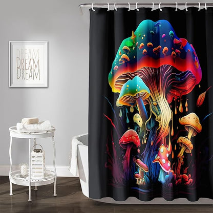 AILONEN Magic Mushroom Shower Curtain,Colorful Mushroom Shower Curtain Set for Bathroom,Natural Fungus Waterproof Fabric Bath Curtain for Kids Girl,Boho Style Bathroom Curtain with Hooks, 36" W*72" H