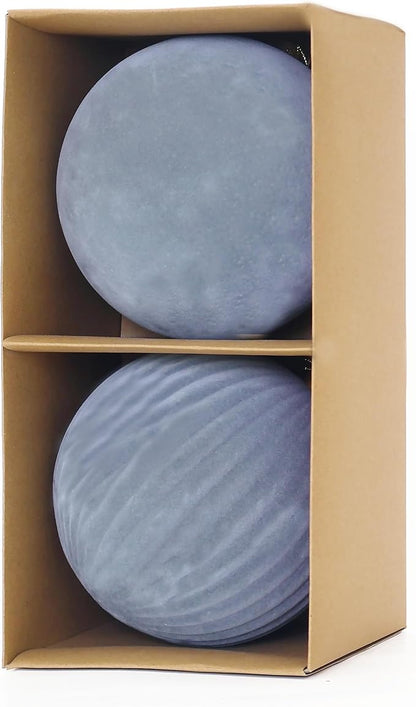 6inch Big Dusty Blue Velvet Christmas Ornaments for Xmas Trees, 2 pcs Flocked Christmas Balls Sets for Holiday Decor