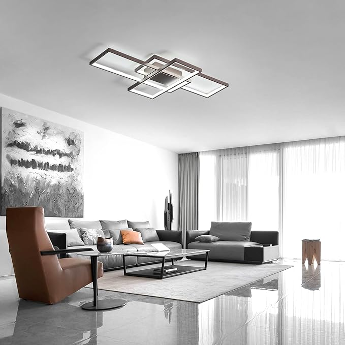 GEADI Modern Ceiling Light Fiture, Dimmable Led Flush Mount Ceiling Lamp with Remote Control,50W Square Close to Ceiling Lights for Bedroom Living Room Dining Room (35.4",Coffee, 3000K-6500K)