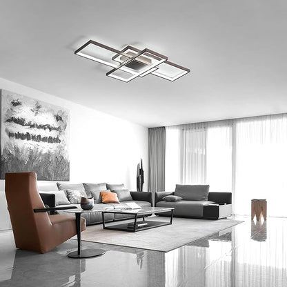 GEADI Modern Ceiling Light Fiture, Dimmable Led Flush Mount Ceiling Lamp with Remote Control,50W Square Close to Ceiling Lights for Bedroom Living Room Dining Room (35.4",Coffee, 3000K-6500K)