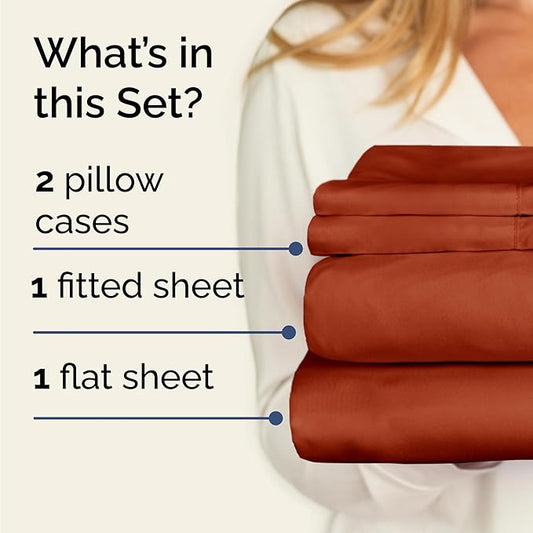 CGK Linens Twin 4 Piece Sheet Set - Cooling Sheets for Hot Sleepers - Hotel Luxury Bedding Set with 8-16 Inch Deep Pockets - 1 Flat & 1 Fitted & 2 Pillowcases - Soft, Comfy & Wrinkle Free - Terracotta