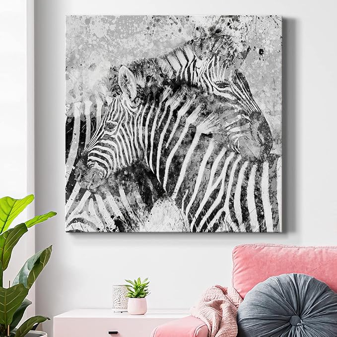 Canvas Prints Wall Art Animals Painting for Wall Décor, Zebra Pair Wall Art, Ready to Hang, 32'' x 32''