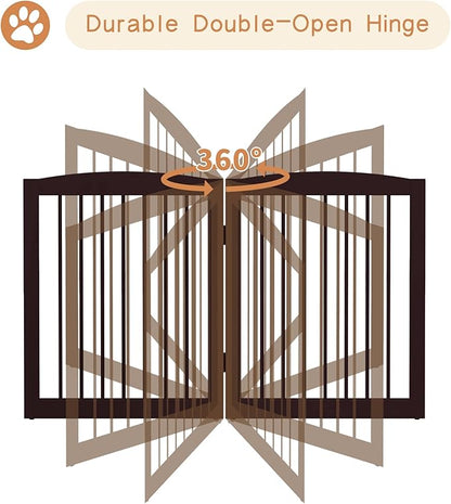 Freestanding Pet Gate for Dogs, Foldable Wooden Dog Gate for House, Indoor Dog Gate for Stair, Doorway, Gates for Dogs Indoor, 80 Inch Wide, 4 Panels 24",Brown