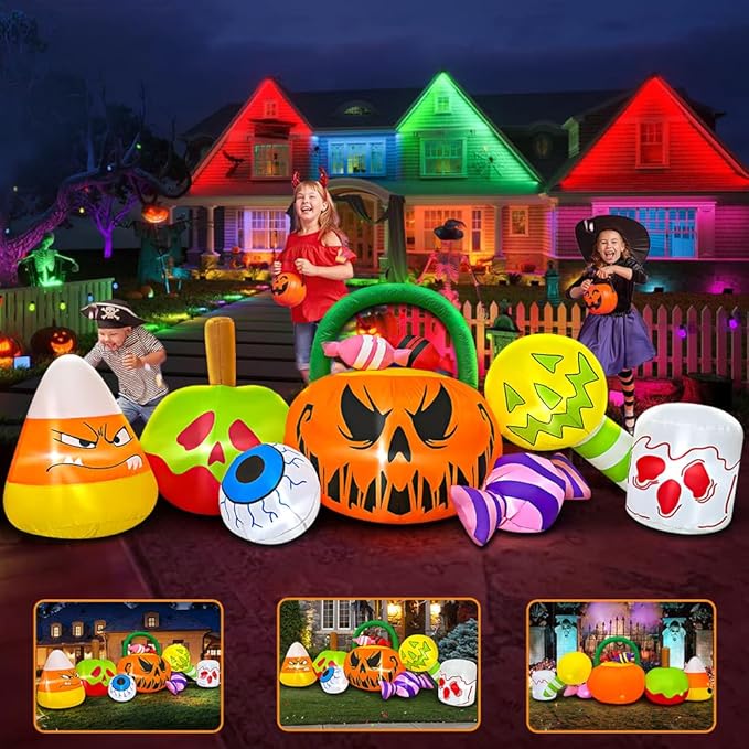10 FT Halloween Inflatable Outdoor Decorations Pumpkin Ghost Combo, Halloween Decorations Outdoor Inflatable Bow Up Pumpkin Decoration Outdoor with LED Inflatable Halloween for Yard Garden