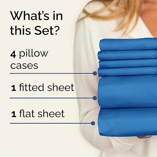 CGK Linens Cal King 6 Piece Sheet Set - Cooling Sheets for Hot Sleepers - Hotel Luxury Bedding Set with 8-16 Inch Deep Pockets - 1 Flat & 1 Fitted & 4 Pillowcases - Soft and Wrinkle Free - Royal Blue