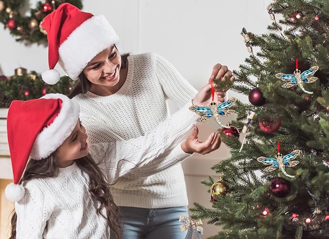 WhatSign Blue Dragonfly Christmas Ornaments - Metal Dragonfly Ornaments for Christmas Tree Decorations Gifts for Women Girls Kids