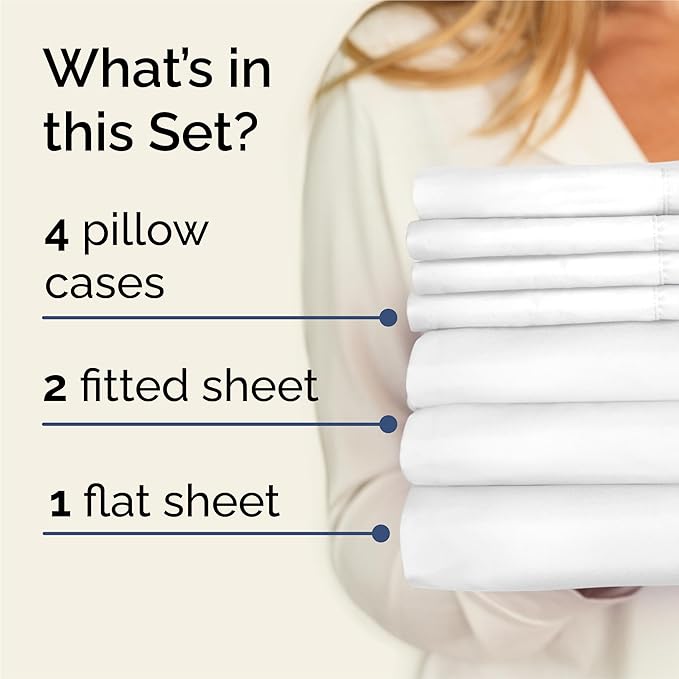 CGK Linens Split King 7 Piece Sheet Set - Cooling Sheets for Hot Sleepers - Hotel Luxury Bedding Set with 8-16 Inch Deep Pockets - 1 Flat & 2 Fitted & 4 Pillowcases - Soft & Wrinkle Free - Split King