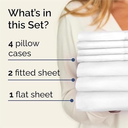 CGK Linens Split King 7 Piece Sheet Set - Cooling Sheets for Hot Sleepers - Hotel Luxury Bedding Set with 8-16 Inch Deep Pockets - 1 Flat & 2 Fitted & 4 Pillowcases - Soft & Wrinkle Free - Split King