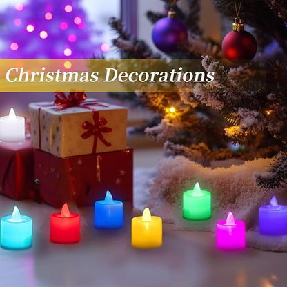 LANKER 24 Pack Flameless Tealight Candles, 7 Color Changing Battery Operated Led Tea Lights, Electronic Fake Candles, Decorations for Wedding, Party, Christmas, Halloween (7 Color Changing)
