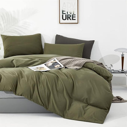 Wellboo Olive Green Comforter Sets King Size Solid Dark Green Bedding Comforters Cotton Plain Army Green Soft Cozy Quilts Women Men Dark Grass Green Blankets Modern Minimalist Hunter Green Comforters