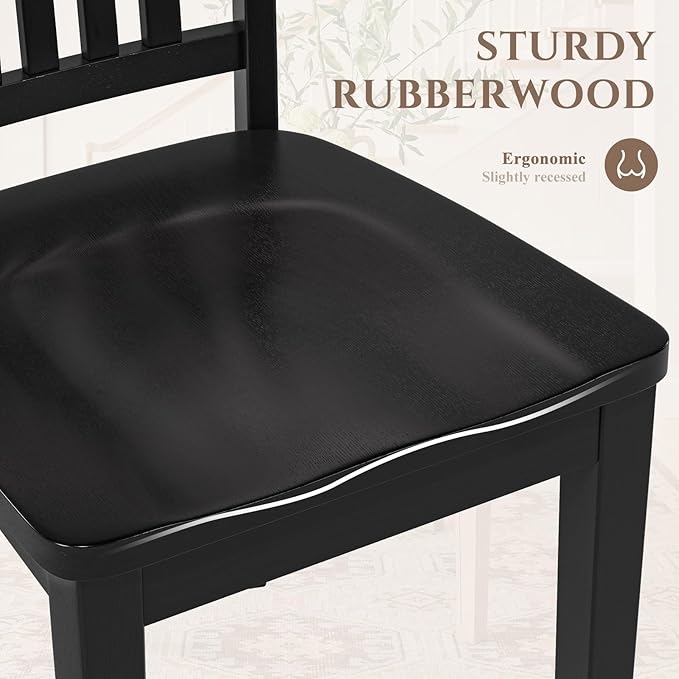COLAMY Wooden Dining Chairs Set of 2, Solid Rubberwood Kitchen & Dining Room Chairs, High Spindle Back Windsor Style, Modern Dining Table Chairs, Non-Slip Foot Pads, Minimalist Home Furniture,Black
