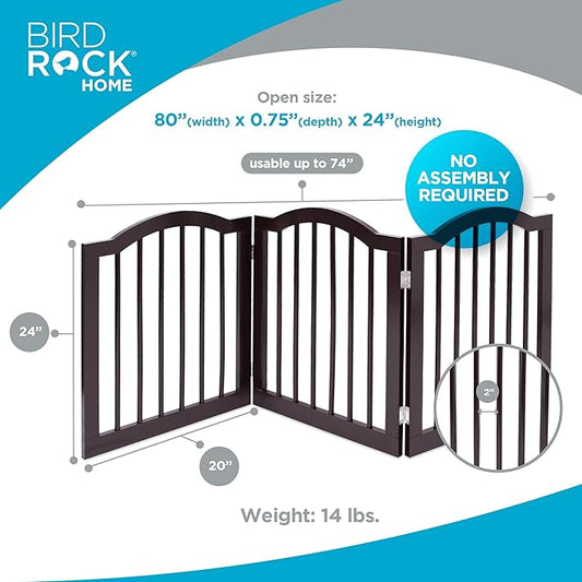 INTERNET'S BEST Arched Top Dog Gate | 4 Panel, 24" H Wooden Pet Barrier for Dogs or Cats | Freestanding Folding Room Divider for Doorways, Hallways, Stairs, and Porch | Portable, Extra Wide | Espresso