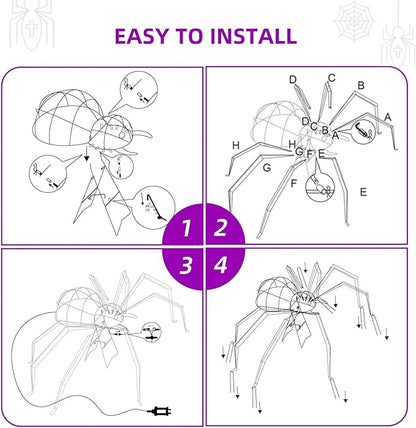 Halloween Decorations Outside Giant Spider - HOYECHI Outdoor Halloween Decor Lighted Spider 4.2FT, Light Up Spider with 90 LED Lights, Ground Stakes, for Front Yard Porch Gardens Lawns Party