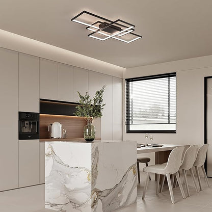 GEADI Modern Large Led Ceiling Light for Living Room,35.4" Black Dimmable Ceiling Lights for Bedroom with Remote Control,3 Rectangular Light Fixtures for Kitchen Dining Room Office, 3000-6500K