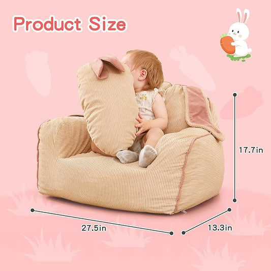 Rabbit Toddler Sofa, Toddler Bean Bag Chair with Carrot Pillow, Corduroy Kids Armchair, Comfortable Toddler Chair for Boys and Girls