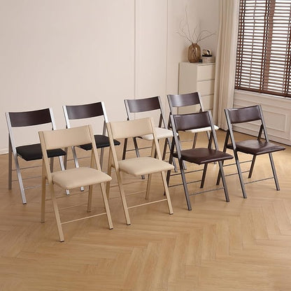 Folding Chairs with Cushion 2 Pack - Heavy Duty Steel Frame Foldable Dining Chairs, Waterproof Leather Indoor Outdoor Comfortable Folding Chairs for Home, Conference Rooms, Weddings, Events (Brown)