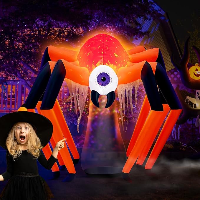 6 x 6FT Halloween Inflatable Decoration Large Spider, Tall Spider Halloween Inflatable Decor Indoor Outdoor Lawn Yard Decor, Halloween Build-in LED & Flame Light Blow Up Spider Decoration