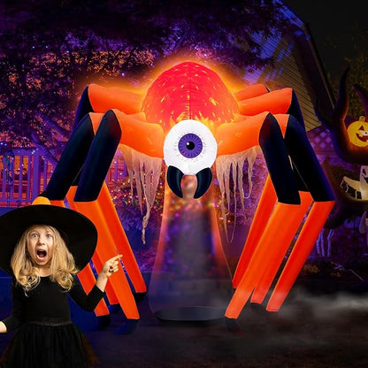 6 x 6FT Halloween Inflatable Decoration Large Spider, Tall Spider Halloween Inflatable Decor Indoor Outdoor Lawn Yard Decor, Halloween Build-in LED & Flame Light Blow Up Spider Decoration