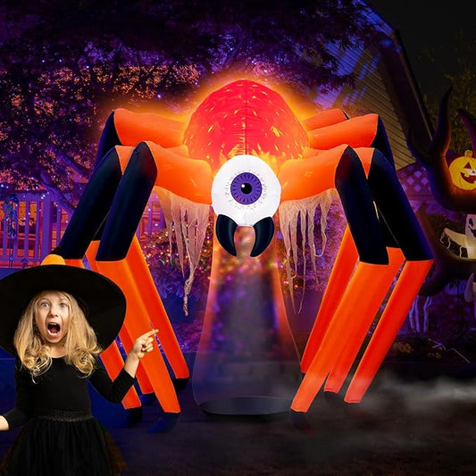 6 x 6FT Halloween Inflatable Decoration Large Spider, Tall Spider Halloween Inflatable Decor Indoor Outdoor Lawn Yard Decor, Halloween Build-in LED & Flame Light Blow Up Spider Decoration