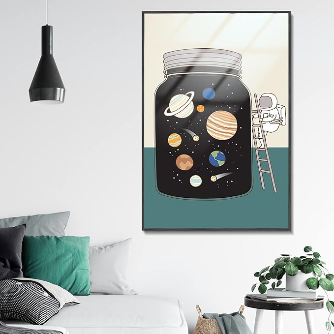 TIME TREE Space Wall Art, 16x24 Framed Canvas Wall Art Space Poster, Astronaut Decor Space Pictures, Wall Decorations for Living Room, Kids Bedroom Decor Black frame, Nursery Artwork for Boys Girls