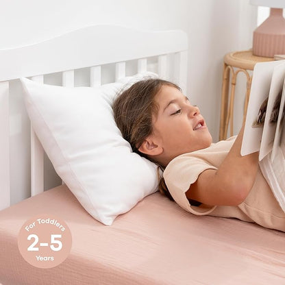 Comfy Cubs Toddler Pillow with Soft Cotton Pillowcase, 13"x18", White - Kids Pillow for Sleeping & Travel - Adorable & Comfortable Small Pillow - Kids Travel Pillow with Breathable Microfiber Fill