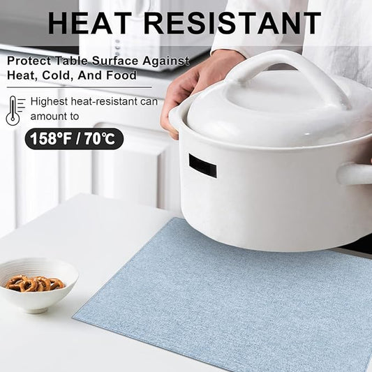 Cloth Placemats Set of 6, Cotton Linen Blend Machine Washable Durable Linen Table Mats, Heat Resistant Placemats Wrinkle Free Place Mats for Dining Table, Easy to Clean (Light Blue, 6)