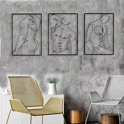 SIETIOJI 3 Pcs Black Wall Art Decor - Real Metal Modern Minimalist Male Body Shape Wall Art for Living, Kitchen, Bedroom Walls