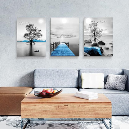 Wall Decorations For Living Room Framed Canvas Wall Art For Bedroom Office Wall Decor Black And White Ocean Landscape Wall Paintings Modern Posters Pictures Artwork For Bathroom Home Decor 3 Piece