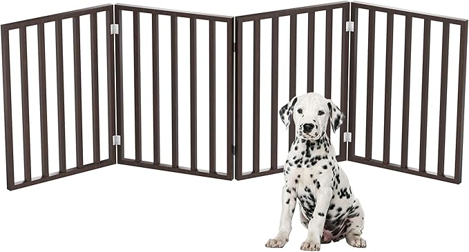 Pet Gate - 4-Panel Indoor Foldable Dog Fence for Stairs, Hallways or Doorways - 72x24-Inch Retractable Wood Freestanding Dog Gates by PETMAKER (Brown)