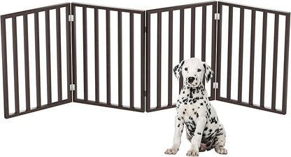 Pet Gate - 4-Panel Indoor Foldable Dog Fence for Stairs, Hallways or Doorways - 72x24-Inch Retractable Wood Freestanding Dog Gates by PETMAKER (Brown)
