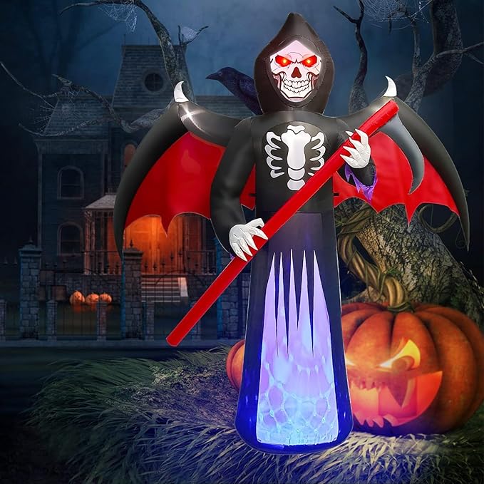 Kalolary 8.3FT Length Halloween Inflatables Outdoor Scythe Ghost Reaper, Blow Up Yard Lawn Decorations Clearance with LED Lights Up Built-in for Halloween Party Indoor, Outside Yard, Law Garden Decor