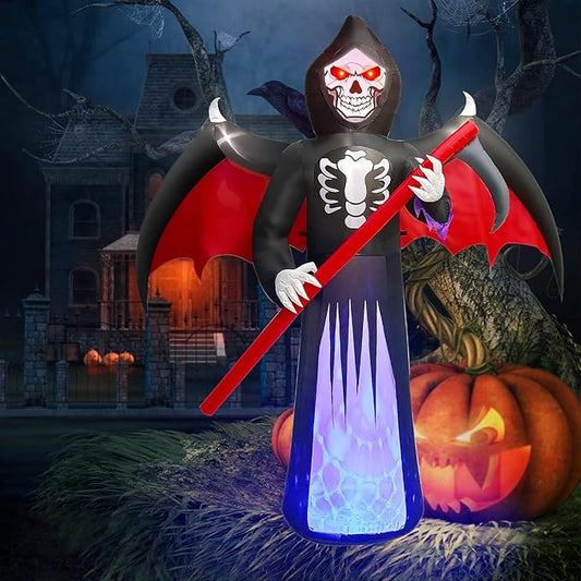 Kalolary 8.3FT Length Halloween Inflatables Outdoor Scythe Ghost Reaper, Blow Up Yard Lawn Decorations Clearance with LED Lights Up Built-in for Halloween Party Indoor, Outside Yard, Law Garden Decor