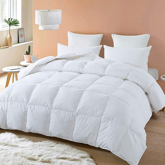 SLEEP-NEST All Season - Super King Plus Comforter 138x122 Hotel Luxury Down Alternative 1 Piece Comforter with 8 Tabs/Loops, Oversized King Extra Large Quilt 400 GSM Alaskan King - White
