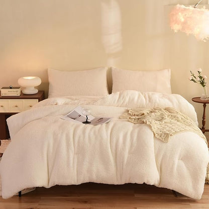 3D Jacquard Sherpa Comforter Set (Beige, Queen Size 90"x90") and Reversible Sherpa Comforter Set (White, Twin Size 68"x90")