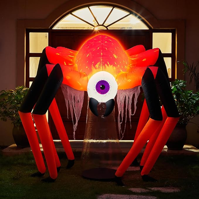 6 x 6FT Halloween Inflatable Decoration Large Spider, Tall Spider Halloween Inflatable Decor Indoor Outdoor Lawn Yard Decor, Halloween Build-in LED & Flame Light Blow Up Spider Decoration