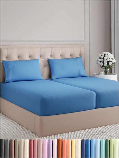 Split King Size 5 Piece Sheet Set - Comfy Breathable & Cooling Bed Sheets Set - Hotel Luxury Bedding for Women, Men, Kids, Teens, Boys & Girls - Deep Pockets and Wrinkle Free - Oeko-Tex - Royal Blue