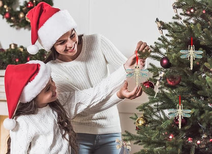 WhatSign Dragonfly Ornaments for Christmas Tree - Metal Light Blue Ornament Christmas Party Decorations Keepsake Gifts for Women Girls